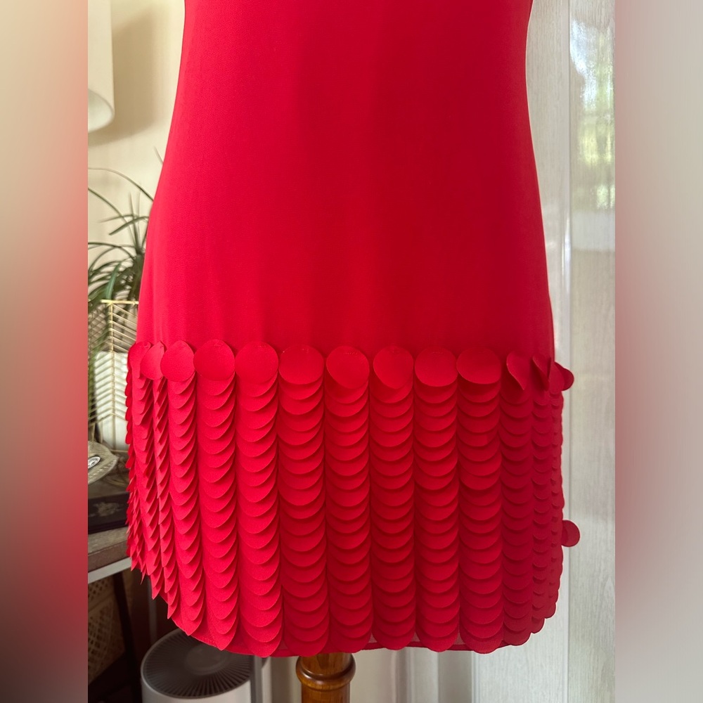 TED BAKER Women’s Red Cap Sleeve Circle Applique Hem Glana Mini Dress Size 1 - Picture 2 of 9